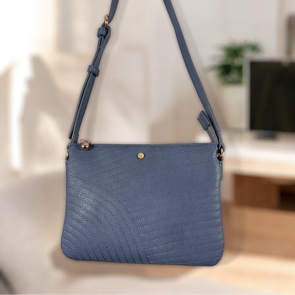 LC Lauren Conrad Elegant Blue Quilted Vegan Leather Adjustable Crossbody Bag